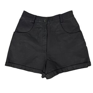 Vintage COSA NOVA High Waisted‎ Black Genuine Leather Shorts Size XS